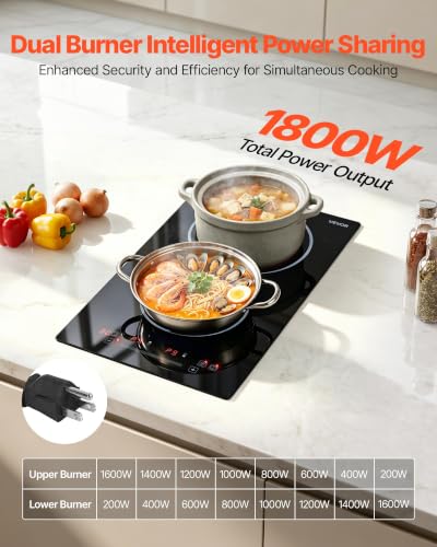 Image of VEVOR Electric Cooktop 12inch 2 Burners Portable Stove Top 1800W 120V, Ceramic Countertop /Built-in Radiant Electric Stove, with 9 Power Levels, Timer, Child Lock, Over-Heat Guard, Touch Control