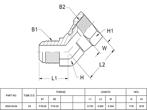 Image of (2-PACK) 6502-04-04 Hydraulic Hose Adapter Fitting 1 /4 inch Male JIC 37Flare（7 /16 inch-20 UNF）x 1 /4 inch Female JIC 37 Swivel (7 /16 inch-20 UNF) 45Elbow Pipe Joints Connector Carbon Steel
