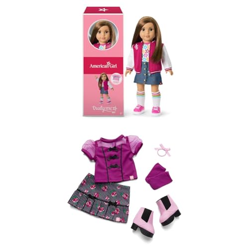 Image of Bundle of American Girl, Truly Me 18-inch Doll #107 with Brown Eyes, Straight Brown Hair, Light-to-Medium Skin, for Ages 6+ + Truly Me 18-inch Doll Outfit, Bows & Blooms Outfit, for Ages 6+