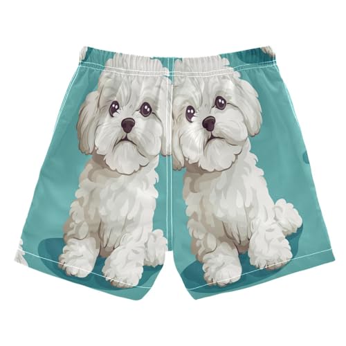 Boccsty Cartoon White Bichon Frize Dog Boys Swim Trunks Baby Kids Swimwear Summer Toddler Beach Board Shorts 2T2