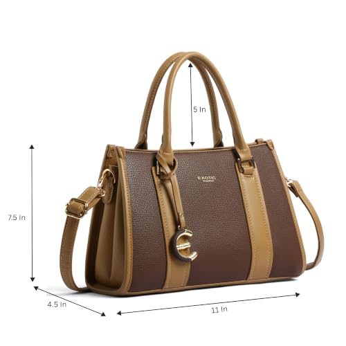 Image of EXOTIC Premium Orlina Duotone Structured Tote Bag for Women | PU Leather Handbag | 2 Compartments with Center Zip | Detachable Sling Strap | Office & Daily Use