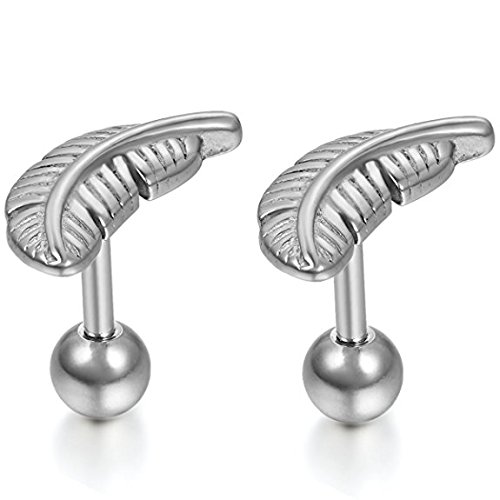 2Pcs Stainless Steel Tribal Feather Design Ear Silver Color Charm Elegant Studs for Men/Women Earrings-image-28
