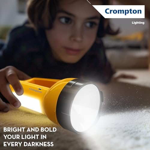 Image of Crompton Rakshak Edge 5W LED Torch Light | Dual Mode Focus & Lantern | Dual Li-Ion Battery | 3-5 Hours Battery Backup | USB-C Fast Charging | Multi-Functional Rechargeable Torch for Home & Emergency