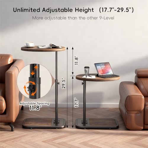 Image of TV Tray Table with Infinite Adjustable Height - C-Shaped Sofa End Side Table for Snack Laptop Desk Small Spaces (Brown)