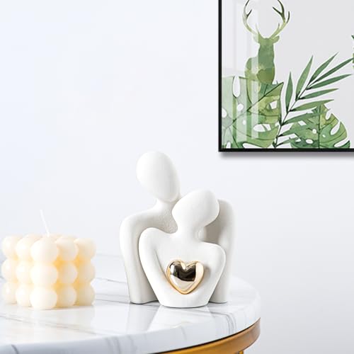 Mini Hugging Couple Statue Ceramic Lover Figurine Home Decor is a Romantic Gift for Her on Wedding Anniversary and Valentines, TV Stand Decoration Knick Knacks for Shelves (White) - Image 5