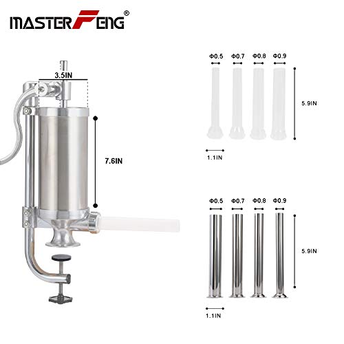 MASTER FENG Wurstfüller, Küche Aluminium Manuell Wurstfüllmaschine mit Saugfuß Verpackt 4 Größe Professionelle… – Bild 3