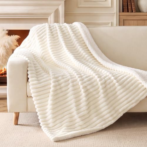 Image of BEDELITE Soft Sherpa Twin Blanket for Couch, Fluffy Gift, Cream, 60x80