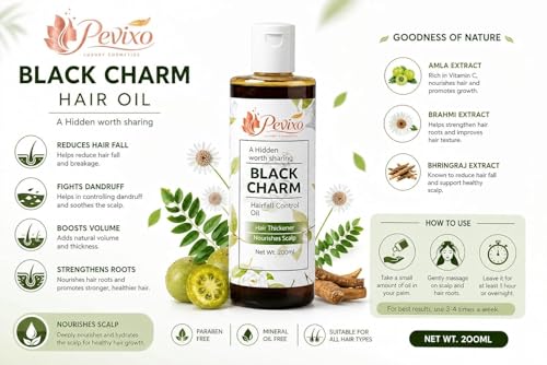 Image of Black Charm Hair Oil 200ml | Hair Fall Control & Hair Growth Oil | Deep Nourishing Scalp Treatment for Strong Roots, Thick, Healthy & Silky Smooth Hair
