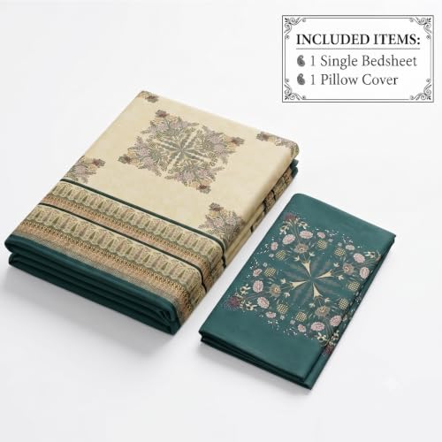 Image of BSB HOME 240 TC Cotton Single Bedsheet, Premium Soft & Breathable Single Bed Sheet, Skin Friendly Durable Printed Bed Cover for Bedroom, Elegant Cotton Bedding, 60 x 90 Inches - Spruce Green