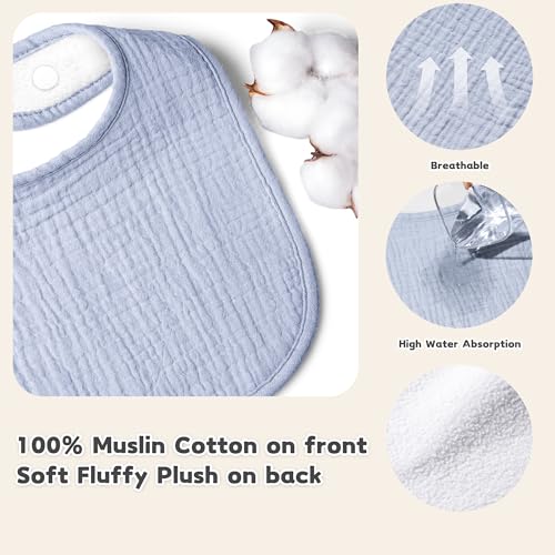 Image of Susurration Muslin Baby Drool Bibs 6Pack Soft Square Adjustable Baby Bandana Bibs for Unisex Girls & Boys