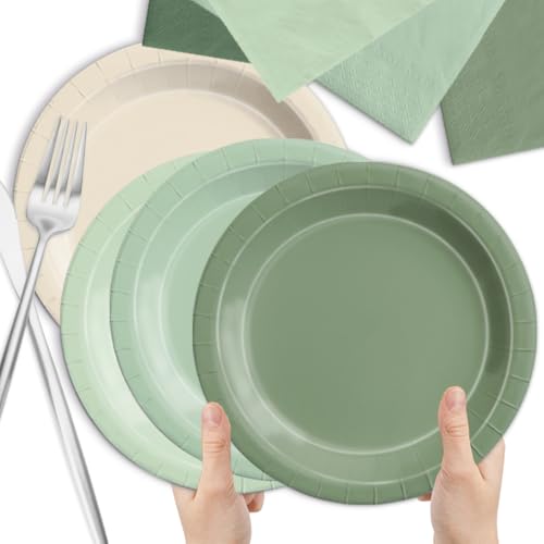Image of CMUSKO Sage Green Baby Shower Decorations - 150pcs Gradient Plates & Napkins Kit Serves 50 - Party Supplies for Birthday,Wedding