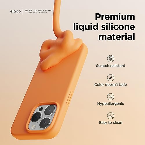 Image of elago Compatible with iPhone 15 Pro Case, Liquid Silicone Case, Full Body Protective Cover, Shockproof, Slim Phone Case, Anti-Scratch Soft Microfiber Lining, 6.1 inch (Orange)