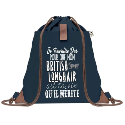 Sac de plage bleu British Longhair en toile de coton avec anse corde