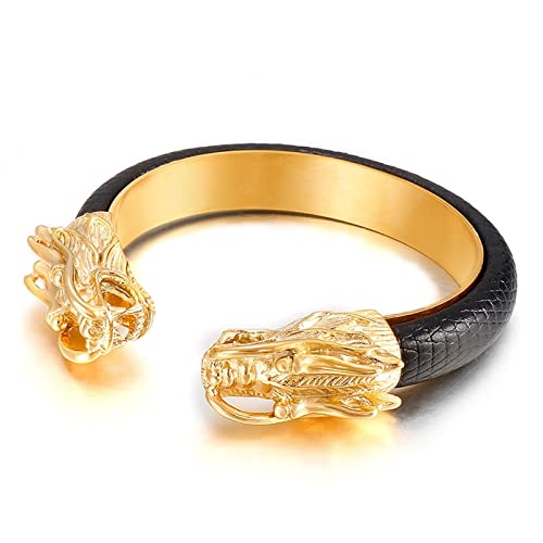 Bracelet en cuir 20.7cm avec tête de dragon en acier KnSam