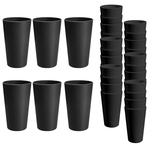 HEYCOME 24 Pcs Unbreakable Plastic Cups Set 20 oz Reusable Plastic Cups Stackable Water Tumblers Drinking Cup for Kitchen Outdoor BPA-free Dishwasher Refrigerator and Microwave Safe Black