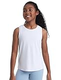 CRZ YOGA Girls Cloudweight Athletic Tank Tops Hip Length - Active Dance Casual Crew Neck Sleeveless Kids Teen White Large