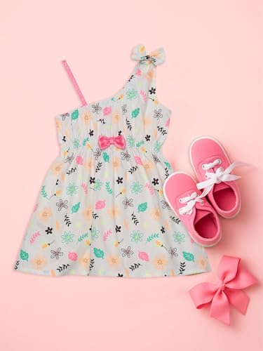 Image of Nautinati Baby Girls Fit & Flare Dress with Single Shoulder Strap and Assymetric Neckline | Age 0-3 Years