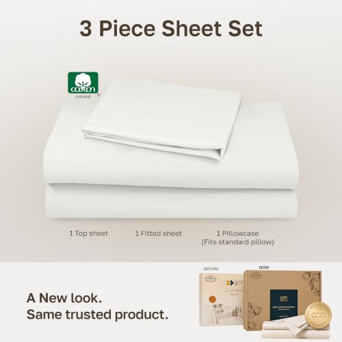 Image of Soft Natural 100% Cotton Sateen XL Twin Bed Sheets, 3 Pc Set, Ivory