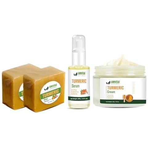 AMVital Turmeric Skincare Bundle: Soap (3-Pack), Cream, and Serum Cover