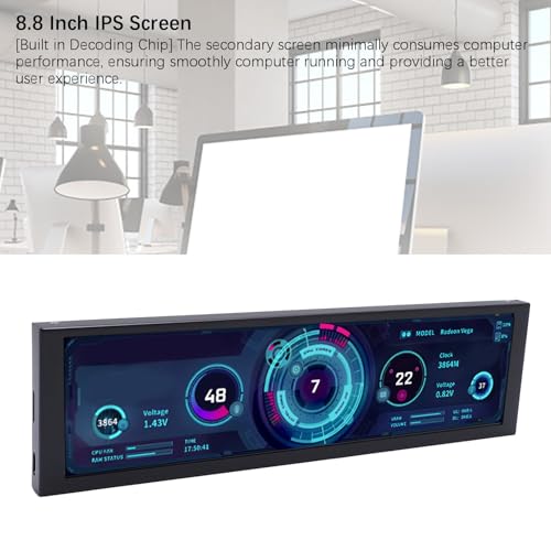 Image of Zunate 8.8 Inch Computer Secondary Display, 1920x480 Mini PC Monitor with Type C PH Interface Aluminum Alloy Housing Auto Play Rotation Low Power Use