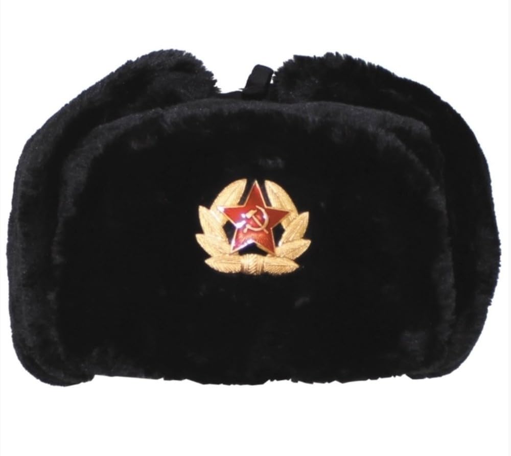 MFH Ruso Invierno Ruso Gorra Negro con Placa tamaño L