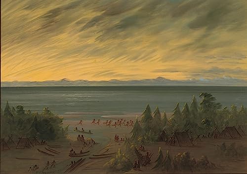 Affiche Toile Nayas Village au coucher du soleil George Catlin grand format