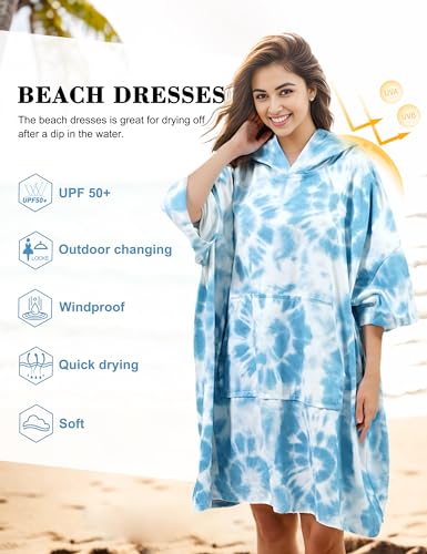 KFUBUO Surf Poncho Changing Towel Swim Robe with Pocket Plus Size Terry Cloth Swim Cover Up for Women Towel Poncho Hoodie