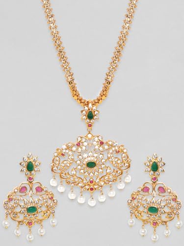 Image of Rubans American Diamond Zirconia Necklace Set Traditional Stylish Jewellery Gift for Women & Girls