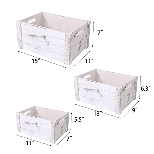 Senryee Farmhouse Antique White Wooden Crate For Storage,Rustic Decorative Boxes,Set Of 3 Extra Large Nesting Wooden Storage Crates For Home Decor,Handmade Natural Solid Wood Box thumb #1