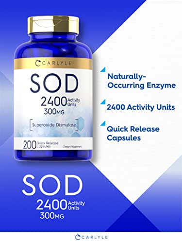 Carlyle S.o.d. Supplement | Superoxide Dismutase | 300Mg | 200 Quick Release Capsules | Non-Gmo And Gluten Free #TOP2