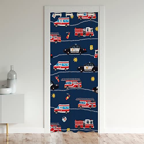 Homemissing Véhicules de Pompiers Rideau de Porte 132x203cm Voitures Police Voitures Firefighter Rideau Occultant Rideaux Pompiers Voitures Vehicle Rouge Noir...