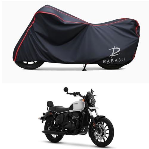 Image of Waterproof Bike Body Cover Compatible for | Yezdi Roadster Sin | Taffeta Fabric, Red Piping Design, Bottom Elastic Fit | Dustproof, Sun UV & Rain Protection for All Bikes