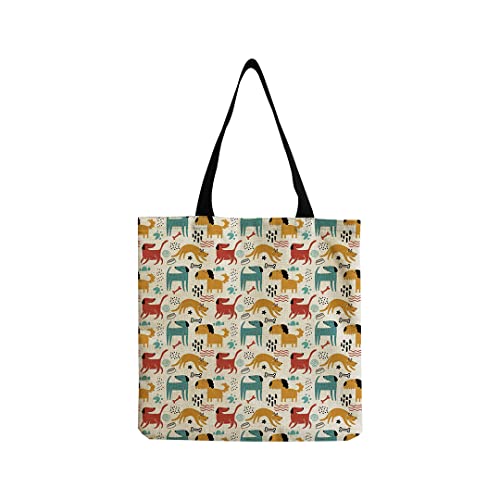 Zayookey Sac Fourre Tout Femme Chat Mignon Sac En Toile Réutilisables Canvas Tote Bag Sacs de Courses Avec Anses pour Shopper 38 x 40 cm (Multi-couleurs) Cover