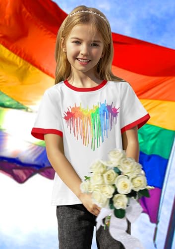 Image of Ithalt Kids Pride Shirts for Girls Boys LGBTQ Tshirt Rainbow Graphic Tee Shirt Litter Girls LGBT Gay Pride Tops 5-14y
