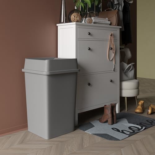 Image of 35 Gallon Gray Square Commercial Trash Garbage Can with Lid | Outdoor Office Restaurant School Kitchen