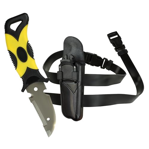Dive Knife 6.7 Compact Scuba Knife Made of Stainless Steel with Titanium Coating with Yellow Handle Diving Knife with Sheath and Leg Strap Scuba Diving Gear for Spearfishing and Survival