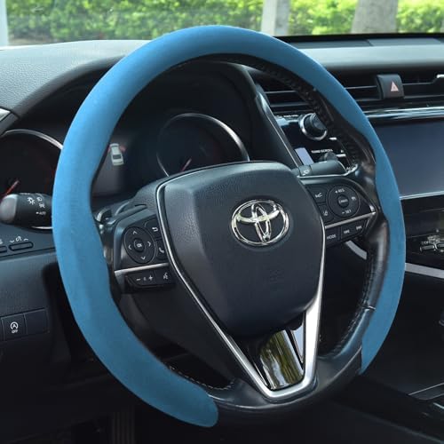 Suede Steering Wheel Cover, Universal 15 Inch Car Steering Wheel Cover, Non-Slip Design,Breathable,Car Interior Accessories Sky Blue