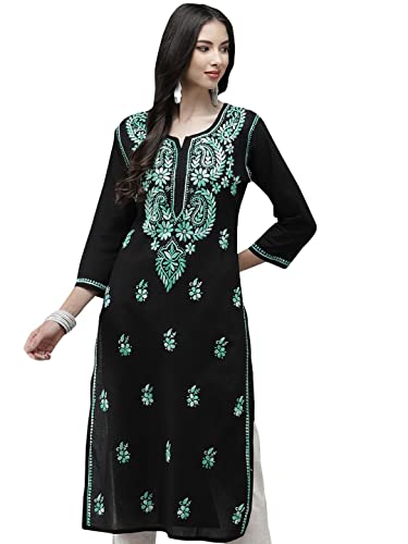 Image of Ada Hand Embroidered Lucknowi Chikankari Cotton Kurta Kurti for Women A411191