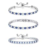 YOYUNLUO 3PCS Blue Bracelets for Women,Tennis Bracelet Set with Adjustable & Clasp Styles, Silver Platinum Plated CZ Jewelry Gift for Girlfriend, Mom, Daily & Formal Wear