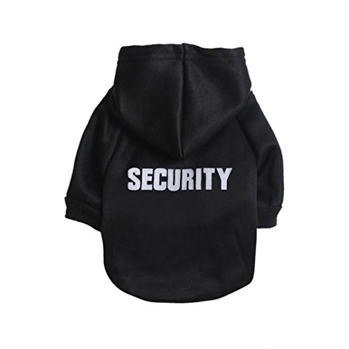 Angelof Vetement Chien/Chat Sweat A Capuche Chien Veste Petit Chihuahua Manteau T-Shirt Habillement 2 Pattes pour Chien Habits Chiot Imprimé u0093Securityu0094 (S, Noir)