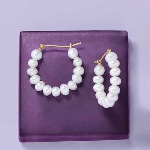 Ross-Simons 4-5mm Cultured Pearl Hoop Earrings in 14kt Yellow Gold3