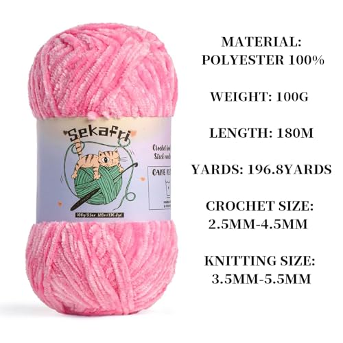 Image of 3 Pack of 300g (590yds) Fuzzy Chenille Yarn for Crocheting,Fluffy Amigurumi Crochet Yarn for DIY Craft /Hat /Clothes, Soft Velvet Baby Blanket Yarn(3 Rose)