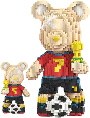 BLOXTEAM 3D Building Block Bear Soccer Player Figure Plastic Brick Toy Animal Figurine Creative DIY Assembly Model Kit Cute Sports Bear Decor Gift for Kids & Adults 30cm Tall 3000pcs