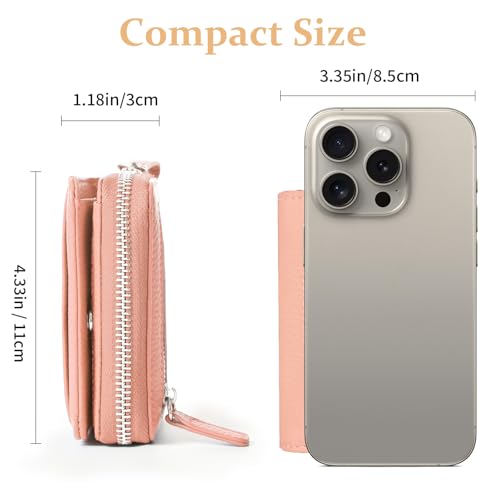 Image of Genuine Wallet Women RFID Blocking Card Holder, Small Leather Womens Wallet with Zipper ID Window Coin Pocket
