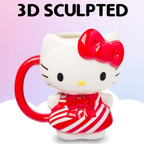 Image of Silver Buffalo Sanrio Hello Kitty Candy Cane Dress, 3D Sculpted Mug, 20oz