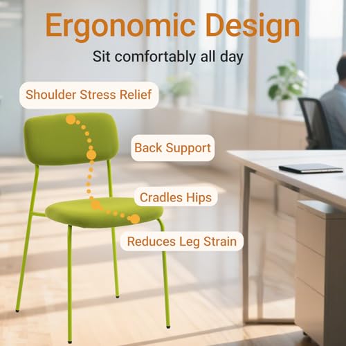 Image of Sidanli Stackable Waiting Room Chairs, Armless Dining Chairs Without Wheels Set of 4 with Comfotable Cushion for Reception Break Room Lobby, Green