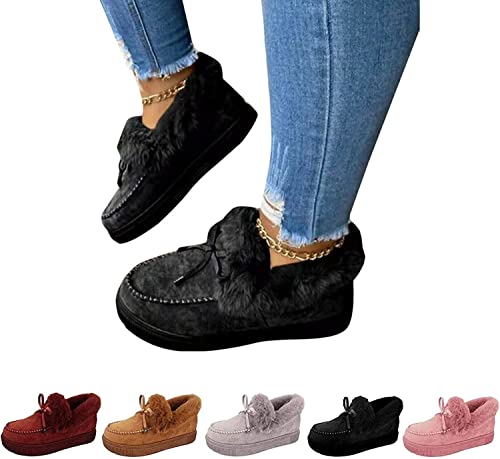 MUGUOY Women's Boots Round Head Thick Sole Orthopedic Arch-Support Wool Thick Warm Cotton Shoes,Anti Slip Flat Snow Boots for Winter