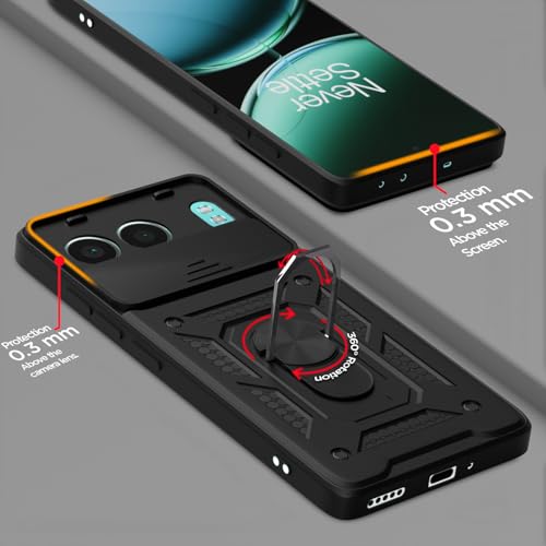 Image of Pikkme D10 Tough Armor Bumper Case | 360 Protection Case | Sliding Camera Shield Cover & Ring Holder Stand Back Cover for OnePlus Nord 4 5G (Black)