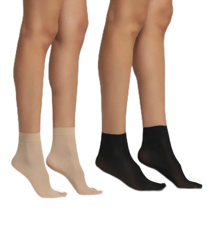 Women’s Sheer Transparent Ankle Length Thumb Socks | Lightweight Stretchable Socks (Black/Skin)-image-38