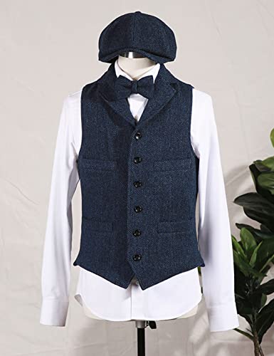 Snoly Men's Wool Tweed Suit Vests Herringbone Formal Waistcoat Plus Size for Tuxedos Wedding Groom Vest4